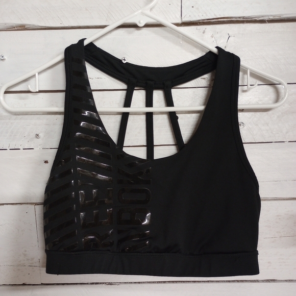Reebok Burst Bra Size Medium with Medium Support Shiny Black Logo on Chest - Picture 1 of 7